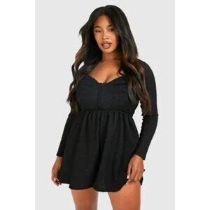 boohoo Textured Corset Detail Floaty Romper Black Size 24 Whimsygoth Minimlasit